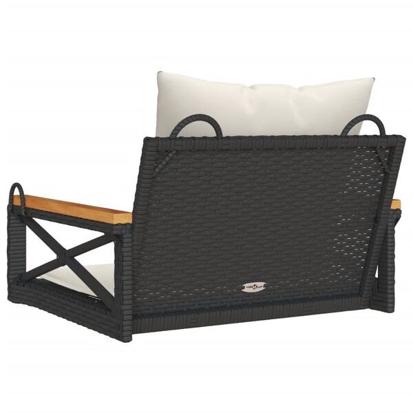 vidaXL Swing Bench with Cushions Black 63x62x40 cm Poly Rattan