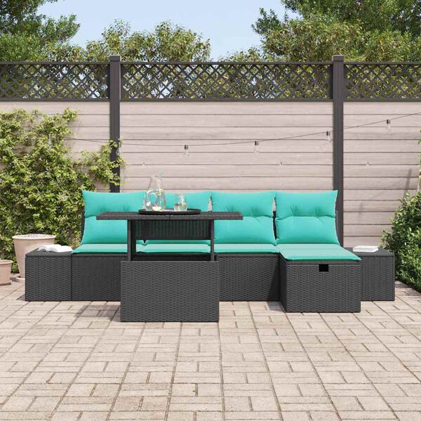 vidaXL Garden Sofa Set Height-Adjustable 6 pcs Black Poly Rattan