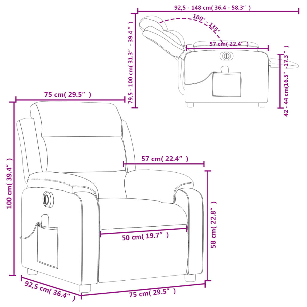 vidaXL Electric Massage Recliner Chair Dark Green Fabric
