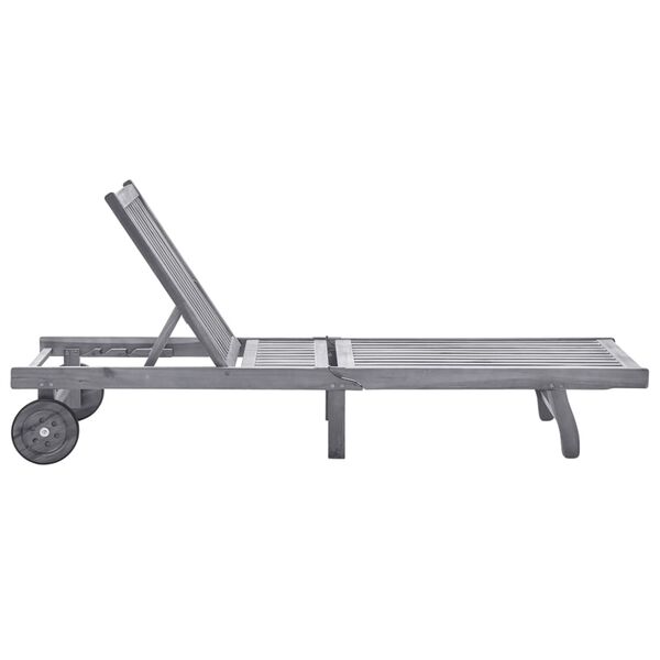 vidaXL Garden Sun Lounger with Cushion Grey Solid Acacia Wood
