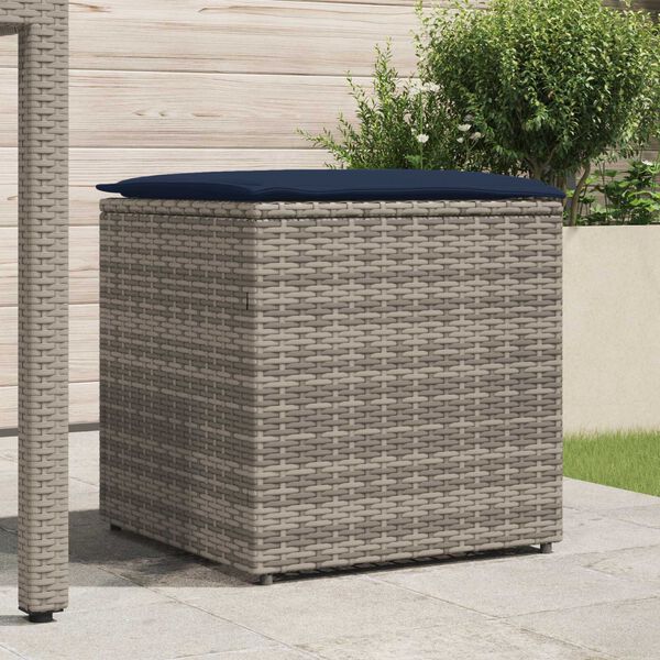 vidaXL Storage Box Grey and Navy Blue Rattan and Fabric Cushion Medium