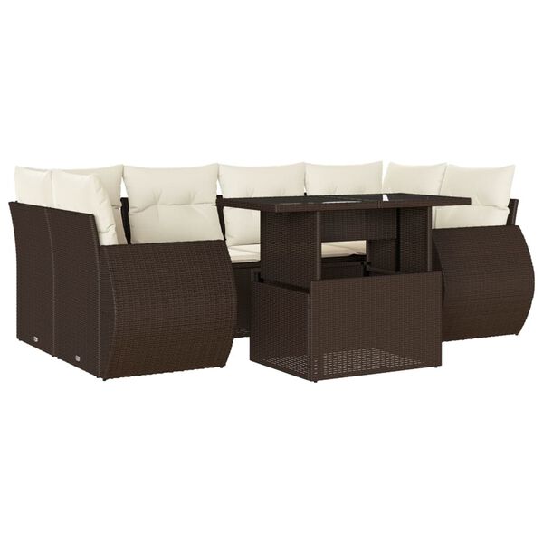 vidaXL 7 Piece Garden Sofa Set with Cushions Brown Poly Rattan