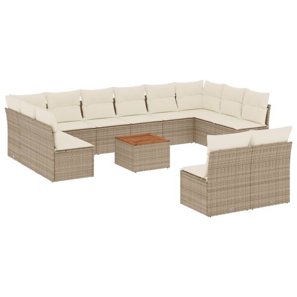 vidaXL 13 Piece Garden Sofa Set with Cushions Beige Poly Rattan