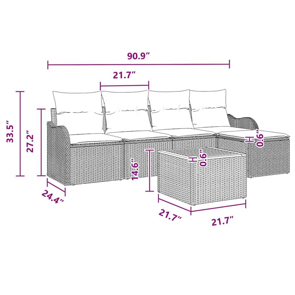 vidaXL Garden Sofa Set 6 pcs Black and turquoise