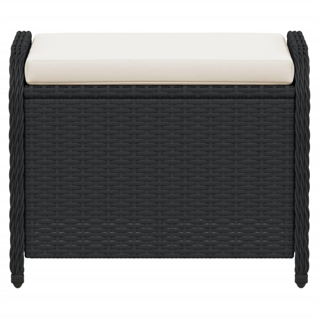 vidaXL Garden Stool with Cushion Black 58x46x46 cm Poly Rattan