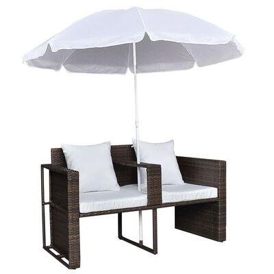 vidaXL Garden Bed with Parasol Brown Poly Rattan