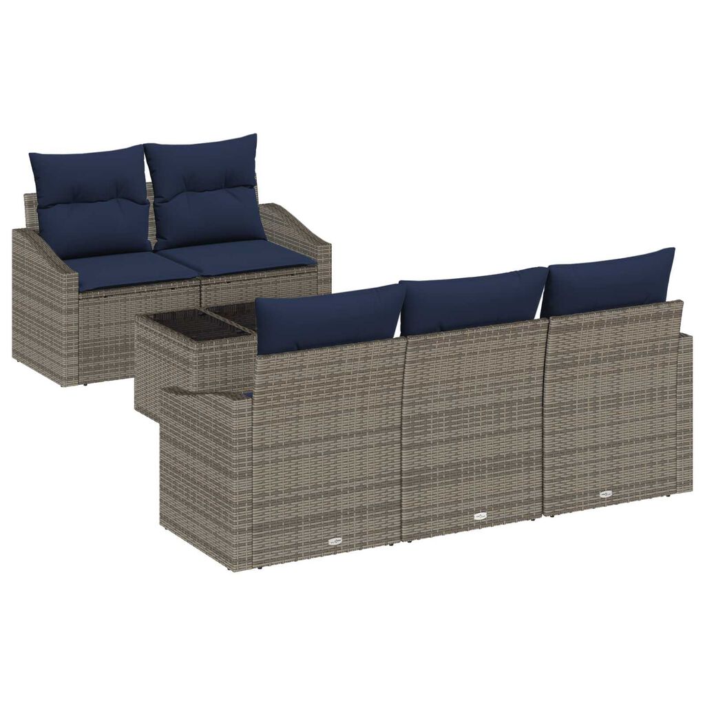 vidaXL 6 Piece Garden Sofa Set with Cushions Grey Poly Rattan