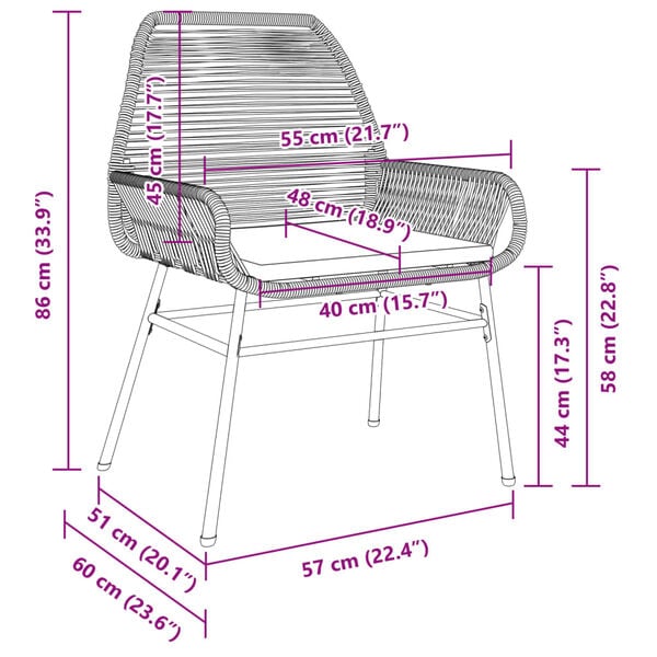 vidaXL Garden Chairs 2 pcs with Cushions Black Poly Rattan