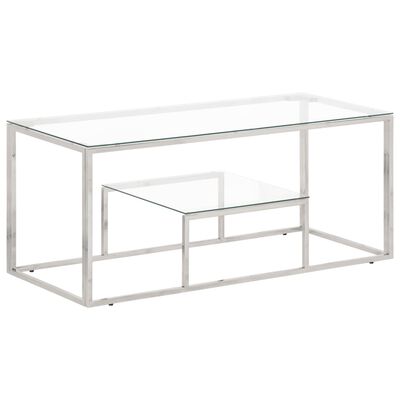 vidaXL Coffee Table Silver Stainless Steel and Tempered Glass