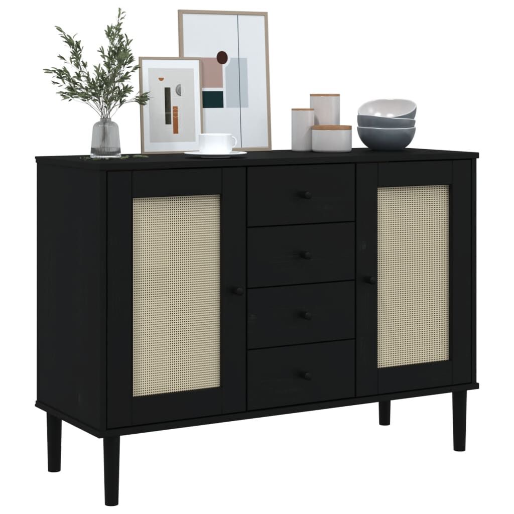 vidaXL Sideboard SENJA Rattan Look Black 112x40x80 cm Solid Wood Pine