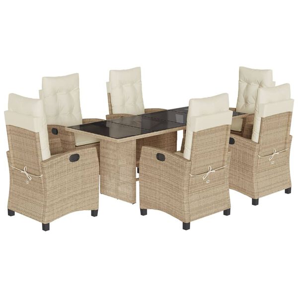 vidaXL 7 Piece Garden Dining Set with Cushions Beige Poly Rattan