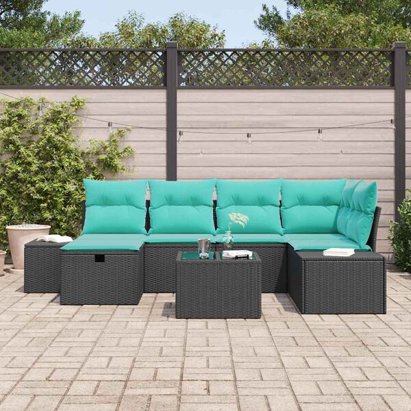 vidaXL Garden Sofa Set with Cushion 7 pcs Black Poly Rattan