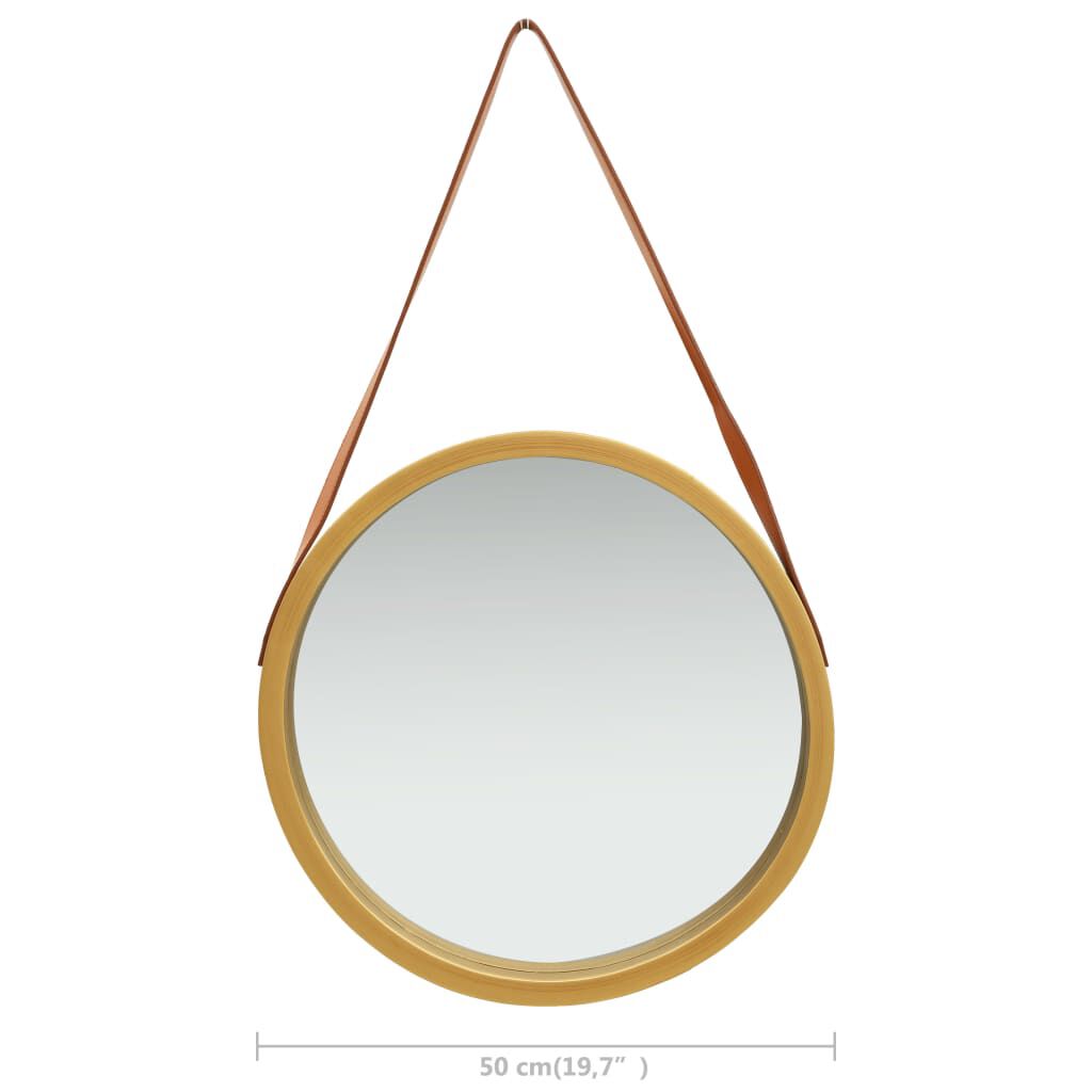 vidaXL Wall Mirror with Strap 50 cm Gold