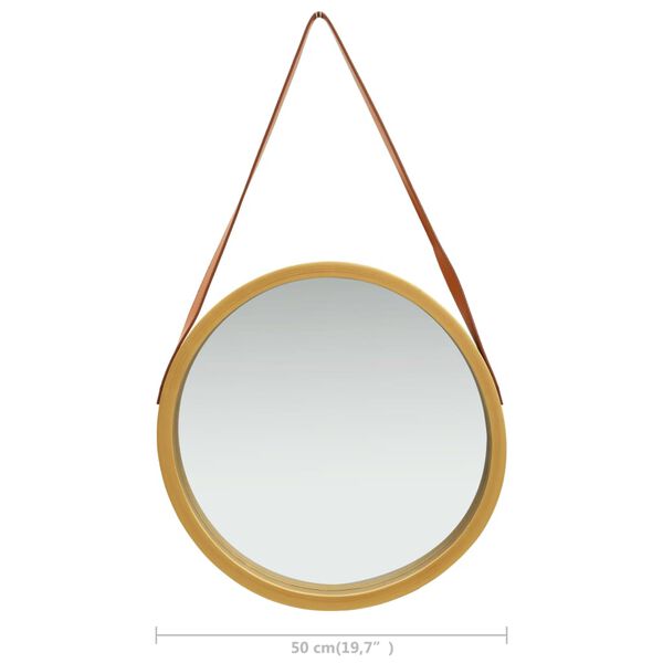 vidaXL Wall Mirror with Strap 50 cm Gold