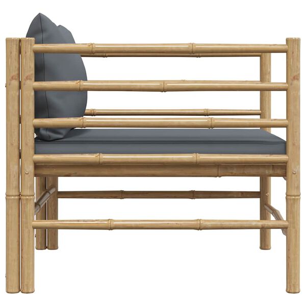 vidaXL Garden Sofa with Dark Grey Cushions Bamboo