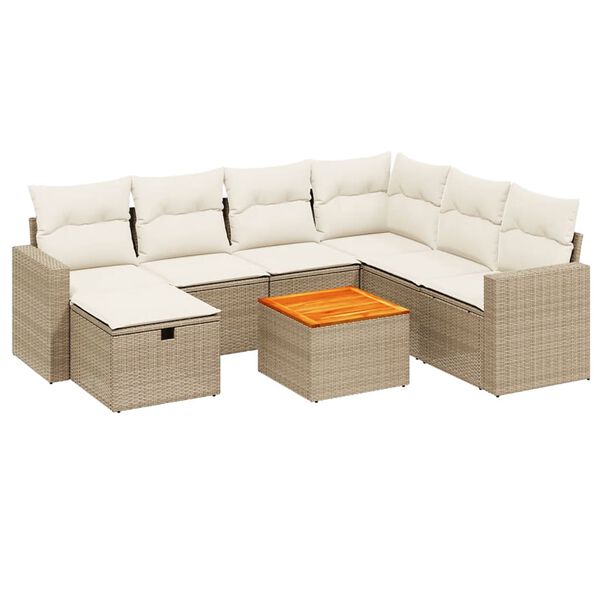 vidaXL 8 Piece Garden Sofa Set with Cushions Beige Poly Rattan