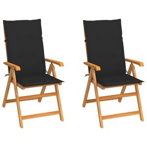 vidaXL Garden Chairs 2 pcs with Black Cushions Solid Teak Wood