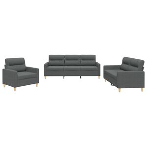 vidaXL 3 Piece Sofa Set with Cushions Dark Grey Fabric