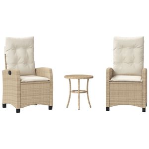 vidaXL 3 Piece Bistro Set with Cushions Beige Poly Rattan