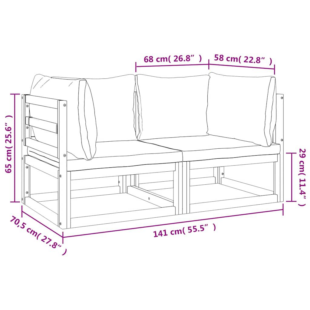 vidaXL Sectional Corner Sofas 2 pcs with Taupe Cushions Solid Wood Acacia