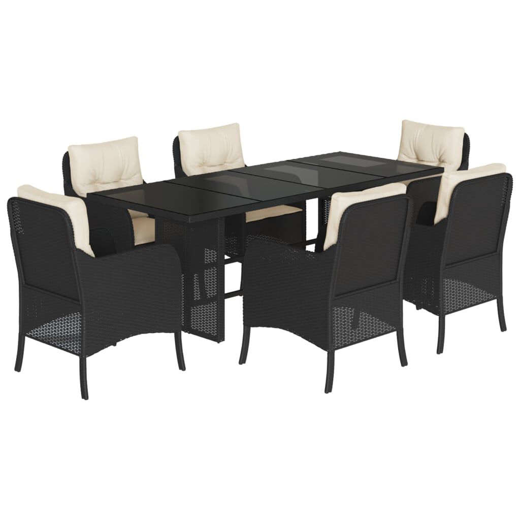 vidaXL 7 Piece Garden Dining Set with Cushions Black Poly Rattan