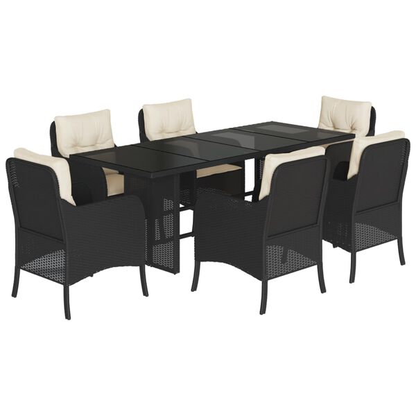 vidaXL 7 Piece Garden Dining Set with Cushions Grey Poly Rattan
