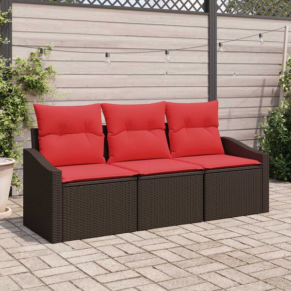 vidaXL 3 Piece Garden Sofa Set with Cushions Brown Poly Rattan