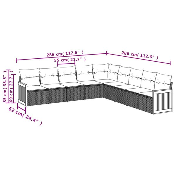 vidaXL 9 Piece Garden Sofa Set with Cushions Black Poly Rattan