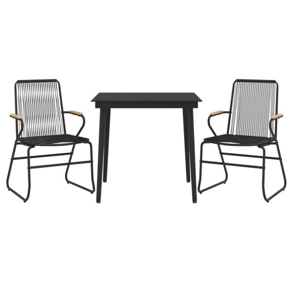 vidaXL 3 Piece Garden Dining Set Black PVC Rattan