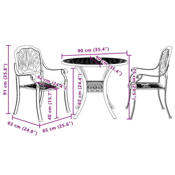 vidaXL 3 Piece Bistro Set White Cast Aluminium