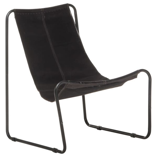 vidaXL Relaxing Chair Black Real Leather