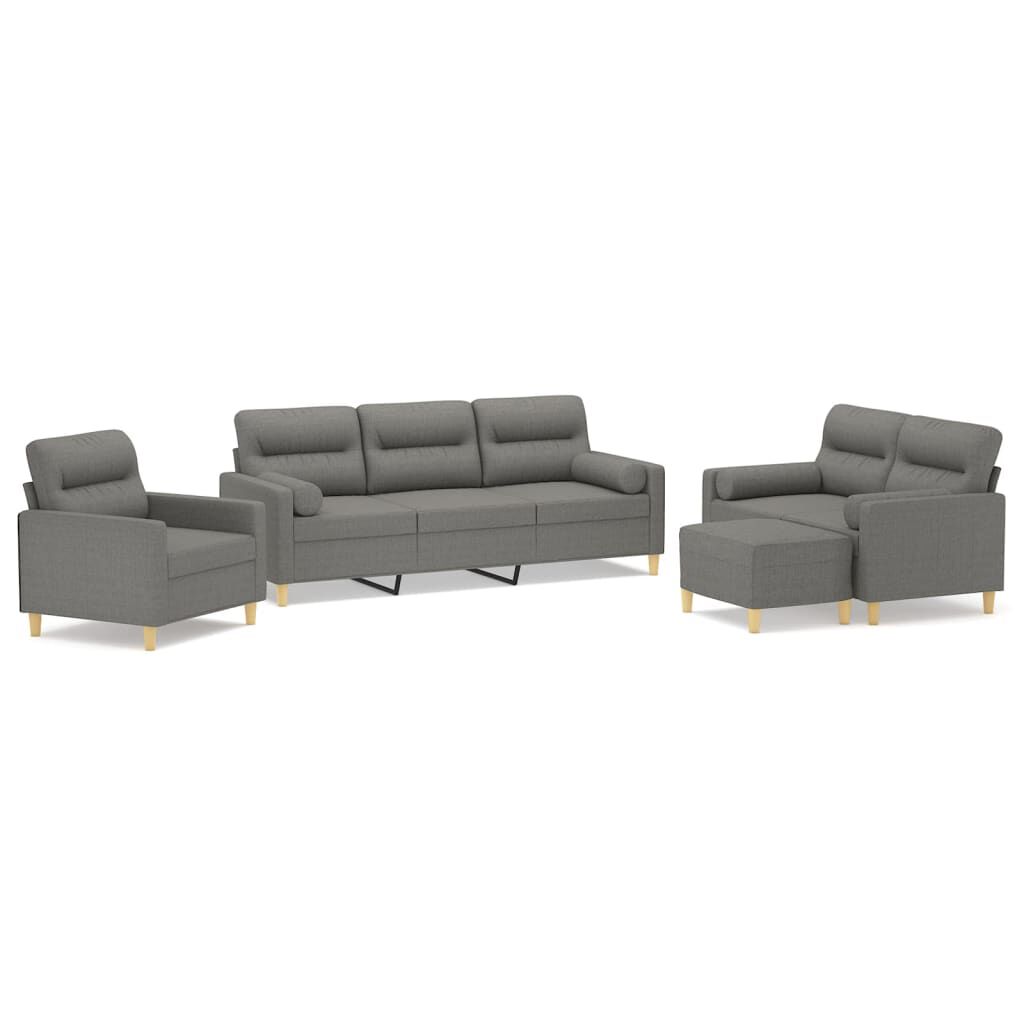 vidaXL 4 Piece Sofa Set with Throw Pillows&Cushions Dark Grey Fabric