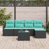vidaXL Sofa Set with Cushion 6 pcs Black and Turquoise Poly Rattan