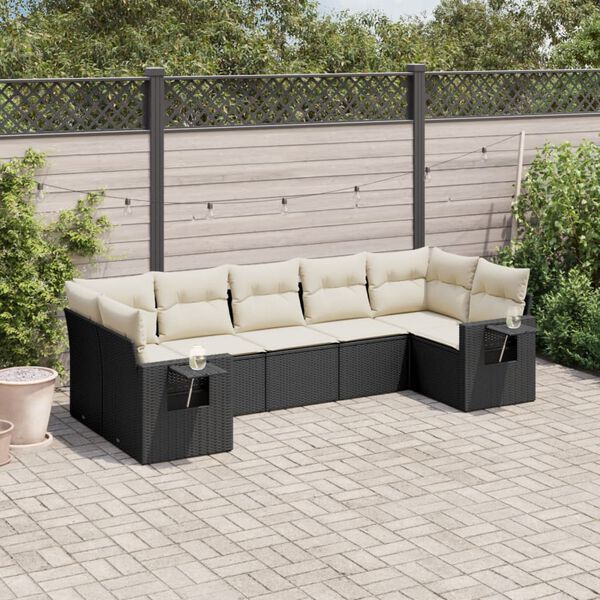 vidaXL 7 Piece Garden Sofa Set with Cushions Black Poly Rattan
