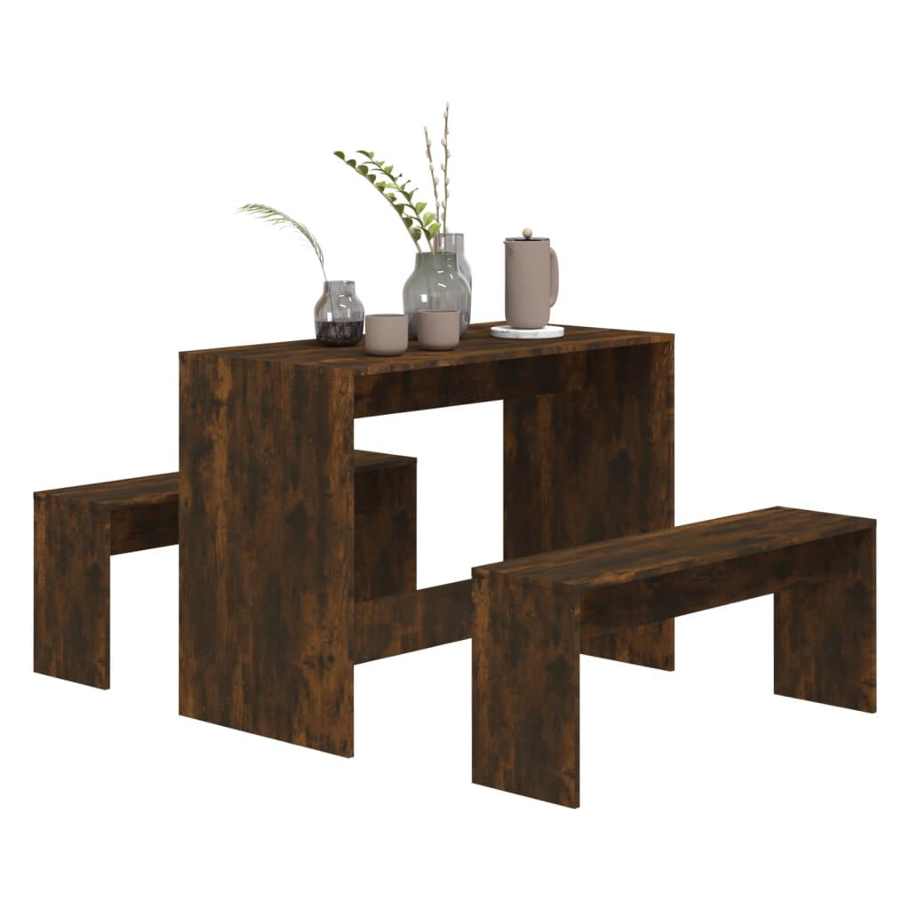 vidaXL 3 Piece Dining Set Smoked Oak Engineered Wood