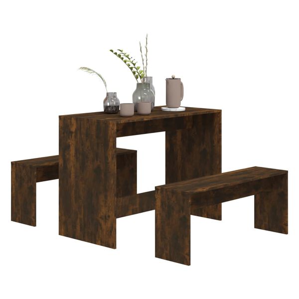 vidaXL 3 Piece Dining Set Smoked Oak Engineered Wood