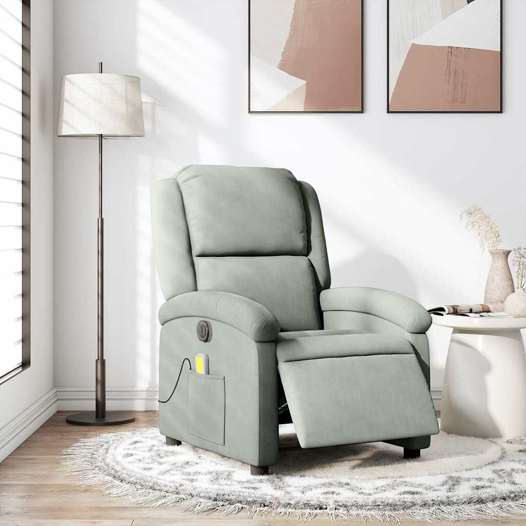 vidaXL Electric Massage Recliner Chair Light Grey Velvet