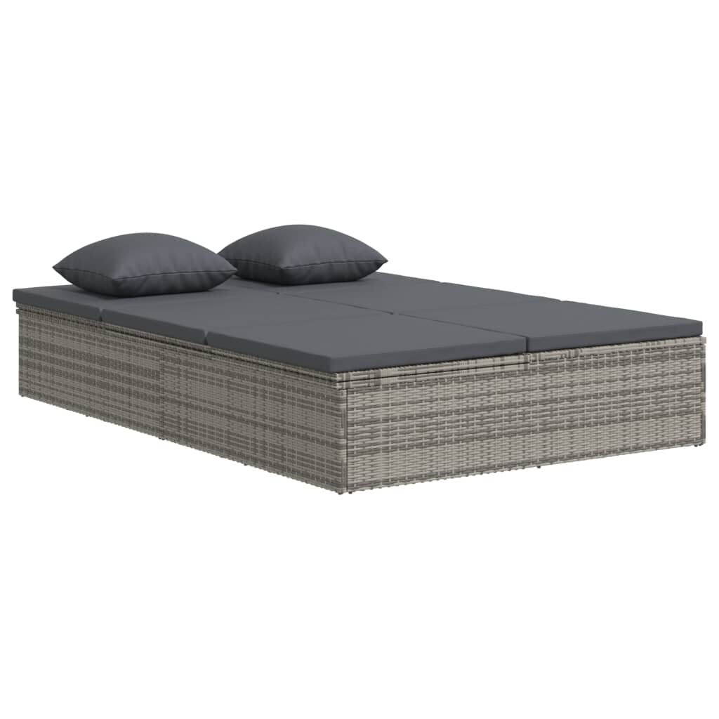 vidaXL Convertible Sun Bed with Cushions Poly Rattan Dark Grey