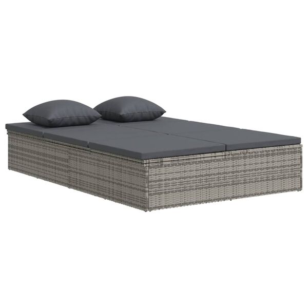 vidaXL Convertible Sun Bed with Cushions Poly Rattan Dark Grey