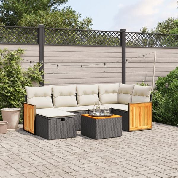 vidaXL 6 Piece Garden Sofa Set with Cushions Black Poly Rattan