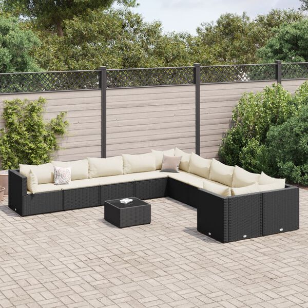 vidaXL 10 Piece Garden Sofa Set with Cushions Black Poly Rattan