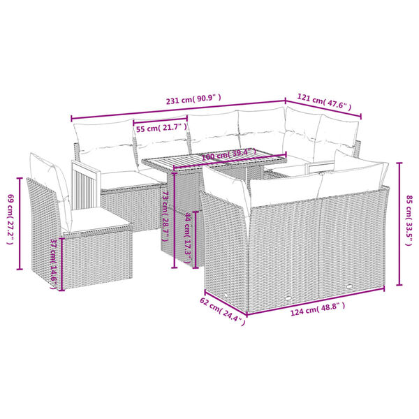 vidaXL 9 Piece Garden Sofa Set with Cushions Beige Poly Rattan