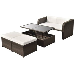 vidaXL 4 Piece Garden Lounge Set with Cushions Poly Rattan Brown