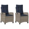 vidaXL Reclining Garden Chairs 2 pcs with Cushions Grey Poly Rattan