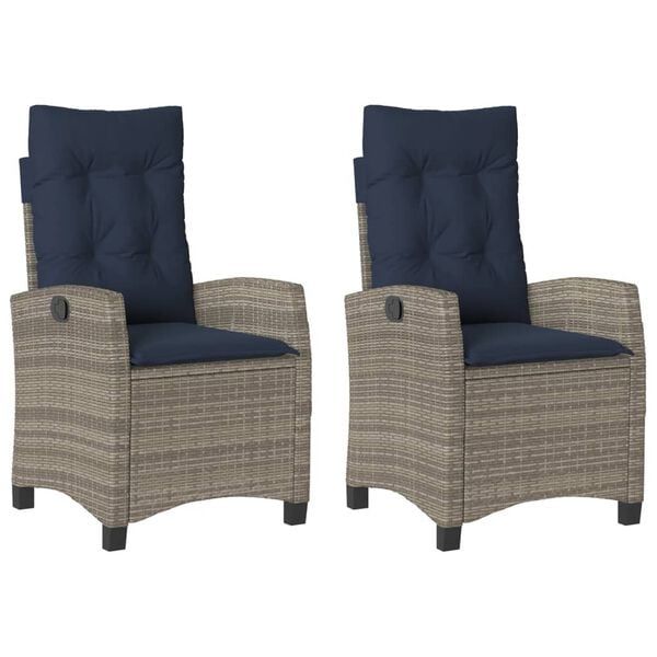 vidaXL Reclining Garden Chairs 2 pcs with Cushions Grey Poly Rattan