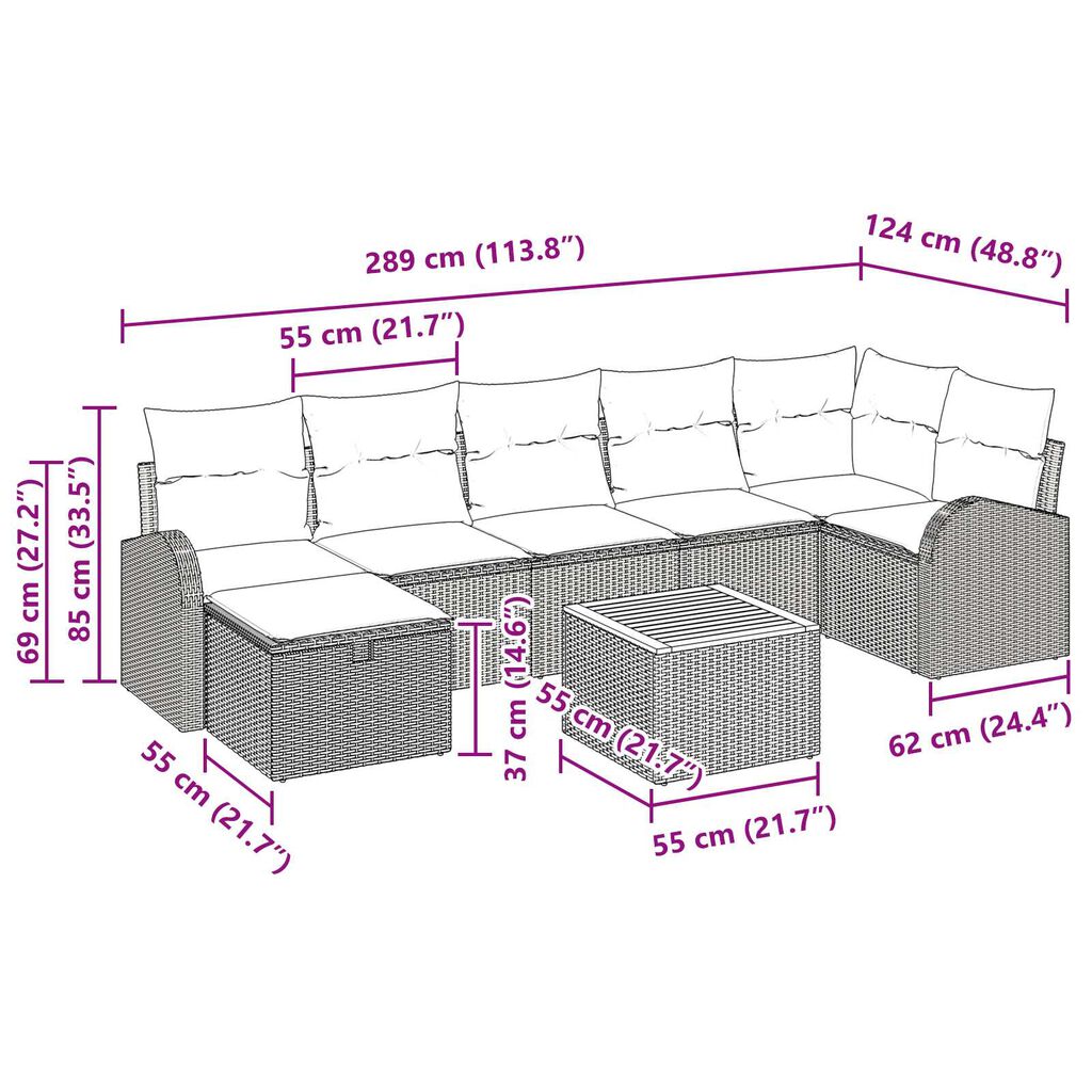 vidaXL 8 Piece Garden Sofa Set with Cushions in Black Poly Rattan
