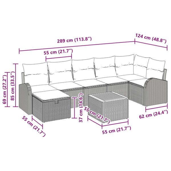 vidaXL 8 Piece Garden Sofa Set with Cushions in Black Poly Rattan