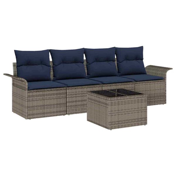 vidaXL Garden Sofa Set 5 pcs Grey Poly rattan