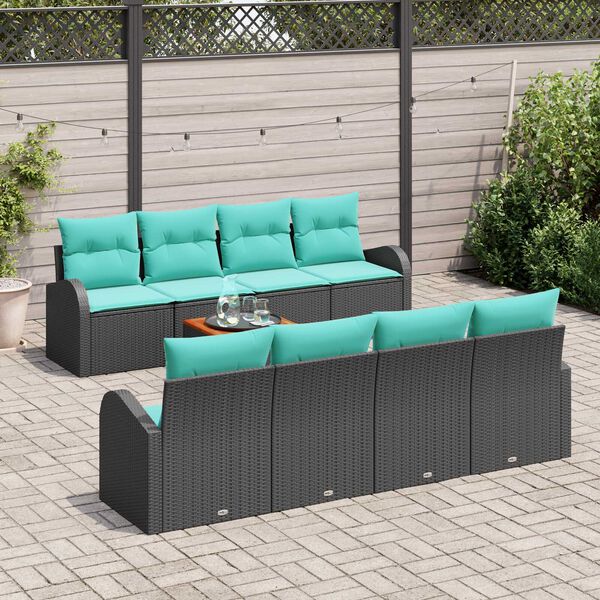 vidaXL 9 Piece Garden Sofa Set with Cushions Black Poly Rattan Acacia