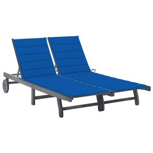 vidaXL 2-Person Garden Sun Lounger with Cushion Grey Solid Acacia Wood